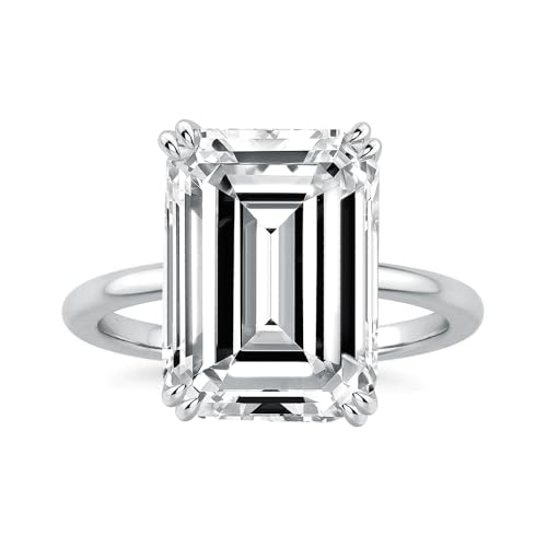 9.0 CT Luxury Emerald Cut Solitaire Engagement Ring, Sterling Silver 5A Cubic Zirconia Simulated Diamond Promise Ring for Women