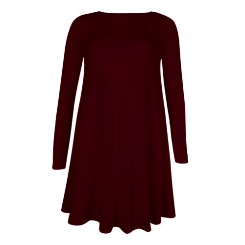 Candid Styles Womens Plain Long Sleeve Stretch A Line Skater - Main Image