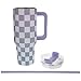 Hobby Lobby Insulated Checkerboard Travel Tumbler with Handle, 40 oz, Lavender and Silver, Straw Included