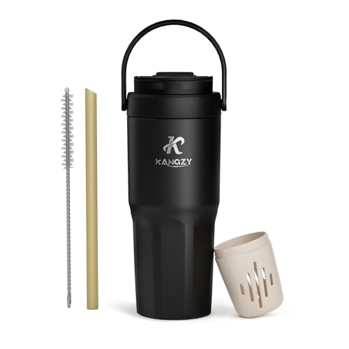 Image of KANGZY Coffee Cup Travel Mug 600ml – Stainless Steel Insulated Water Bottle, 2-in-1 Lid, Vacuum Thermal Cup, Leak-Proof Design, Keeps Drinks Hot 8H+ / Cold 24H – Work, Travel & Car (Jet Black)