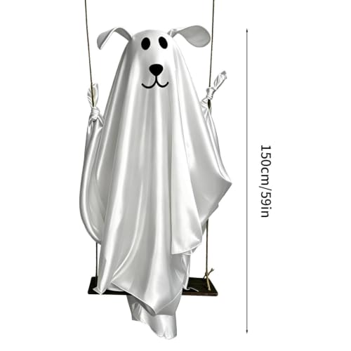 Decoración fantasma de Halloween exterior e interior, gran columpio de 150 cm 6