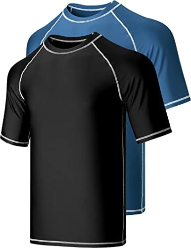 Liberty Imports 2-Pack Men's UV Short Sleeve Swim Shirts Loose Fit Rash Guards (Set C, Large) Black/Navy