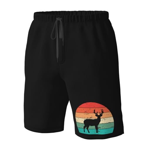 Mens Swim Trunks Vintage Odocoileus Virginianus Retro Sunset Board Shorts,Hawaii Beach Shorts Swimwear Bathing Suits,4