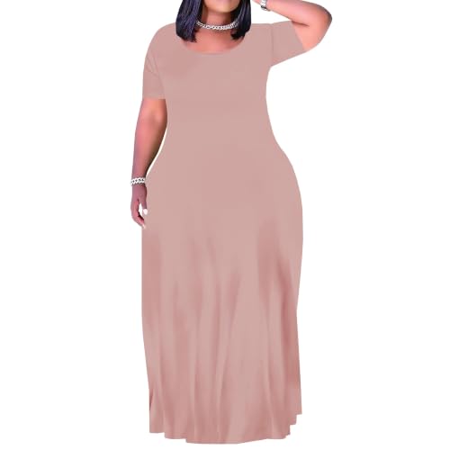Image of PinkPatty Women's Plus Size Maxi Dresses Short Sleeve Sundress Summer T-Shirt Beach Long Dress with Pockets