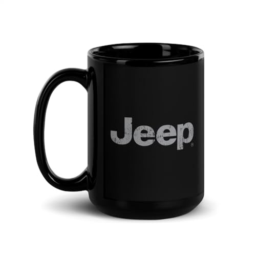 Jeep Distressed Logo Black Glossy Mug - 15 oz - Officially Licensed