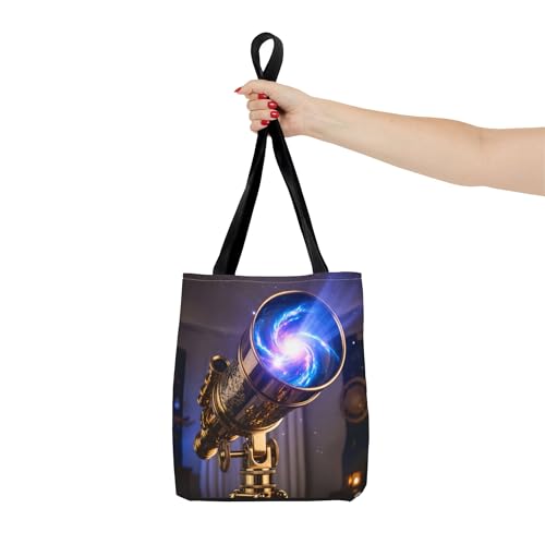 Premium Tote Bag with Reinforced Stitching - A Vividly Colored Brass Telescope Glowing with Holographic Skies4
