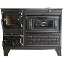 Cast Iron Stove with Oven, Durable Cast Baking Oven, Cooker Oven by Burning Wood, Warming Heater Stove, Oven Section with Thermometer, Brick Lined Fireplace Made in Turkiye Black-with-Window