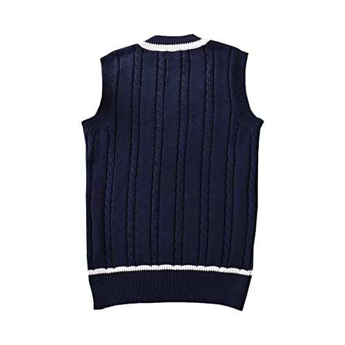 Jinghuiyue Cable Knitted Vest For Women V Neck Sleeveless Sweater Striped Pullover Sweater Vest Ribbed Knit Tank Top(Navy Blue-M) #TOP1