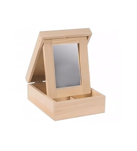 Wooden World - Wooden Jewellery casket Box with mirror and two compartments
