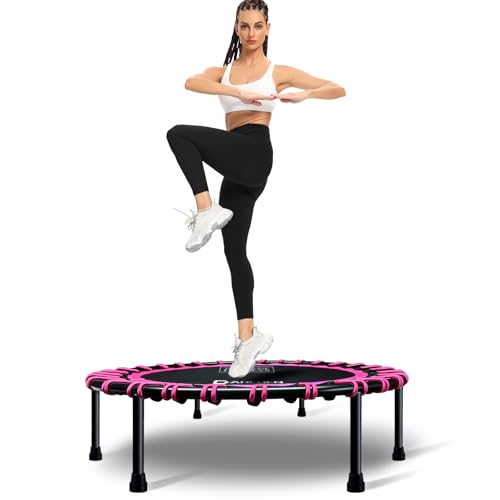 DARCHEN - Trampolín Interior silencioso de 181,4 kg para Adultos, pequeño trampolín de Fitness silencioso con Barra de Mano Corriente [101,6 cm]