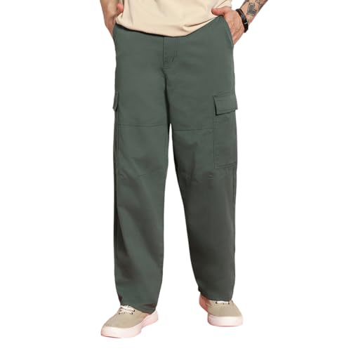 Image of Urbano Fashion Men's Loose Baggy Fit Solid Cargo Chino Trouser Pant with 6 Pockets Non-Stretchable