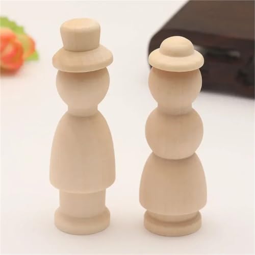 Poupée en bois à chevilles et chapeau inachevé lot de 10 pièces pour peinture - 6