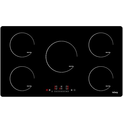 IsEasy Plaque Induction 5 Feux, Plaque de Cuisson Induction 5 Foyers, Encastrable, 8600W, Booster, Minuterie, Commande Tactile, Verrou Enfants, 90cm