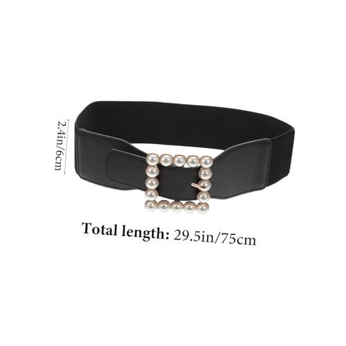 FRCOLOR Elastic Pearl Waistband Ladies Cummerbund with Fashion Square Buckle Alloy Material for Dress Jeans Trousers and Skirt Decoration Stylish Women2