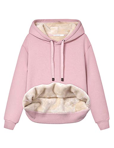 Haellun Womens Casual Winter Warm Fleece Sherpa Lined Pullover Hooded Sweatshirt (Pink, X-Small)