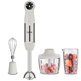 Cordless Immersion Blender Hand Blenders Set,Variable Speed 4 in 1 Stick Emulsifier with Chopper and Whisk for Soup, Baby Food and Smoothies (White)