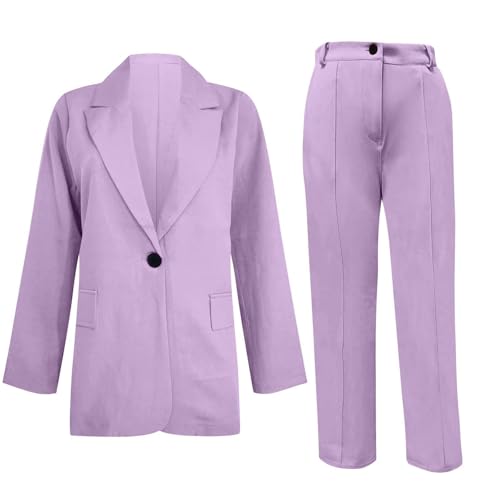 2 Piece Sets for Women Business Casual Loose Fit Long Sleeve Pockets Blazer and Trousers Plus Size Office Work Outfits2