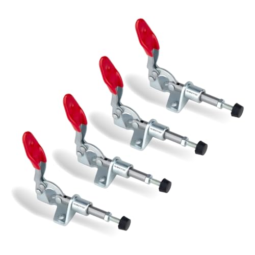 POWERTEC 4PK Mini Toggle Clamp, 100lbs Holding Capacity, 301A Quick Release Push Pull Clamp for Woodworking Jigs and Fixtures, Pocket Hole Jigs, Welding, Crosscut Sled, CNC (20323-P2V)