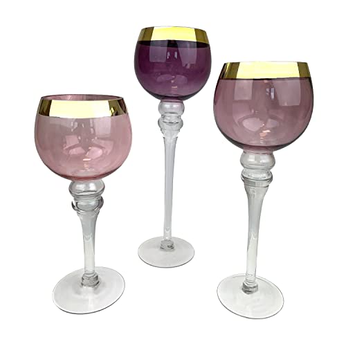 3er Set Glaskelch Beere | Glaswindlicht Teelichthalter Windlicht Kelch | 30-40 cm Cover