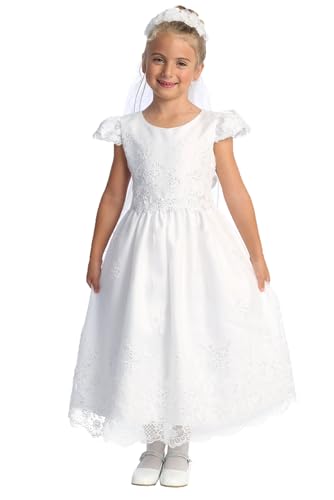 Made in USA - First Communion Dress for Girls w/Embroidered Tulle - 1st Communion Dress - Vestidos de Primera Comunión Niña