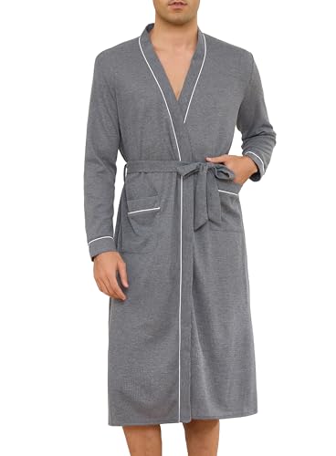Lovasy Bata De Casa Hombre Manga Larga Waffle Batas Nido Abeja Respirable Ropa De Dormir Con Cinturón Y Bolsillos,Gris oscuro,L