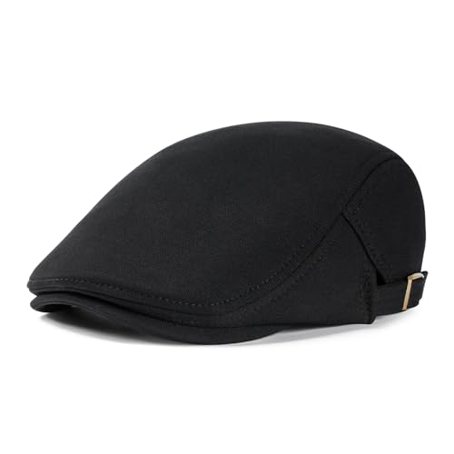 VOBOOM Men Newsboy Cap Cotton Flat Ivy Gatsby Driving Hat (Black)