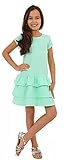 Generic Mädchen Kleid Schönes Kleid mit Volant II Sommer Kurzarm Baumwolle Kleider 116-158 (Minze, 158, Numeric_158)