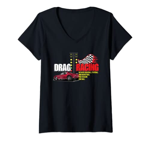 Mujer Funny Drag Racing | Carrera de coche de arrastre | Motocross Motorsport Camiseta Cuello V