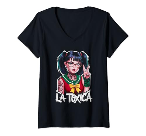Mujer La Toxica Chilindrina Tarot inspirado latina chicana hispana Camiseta Cuello V