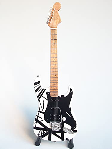 Guitare miniature Van Halen blanche à bandes noires