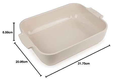 Foto von Peugeot Appolia Rechteckige Auflaufform mit Griffen, Keramik, Ecru / Weiß, 7,2x32x21,7 cm, Fassungsvermögen: 2 l, 60046