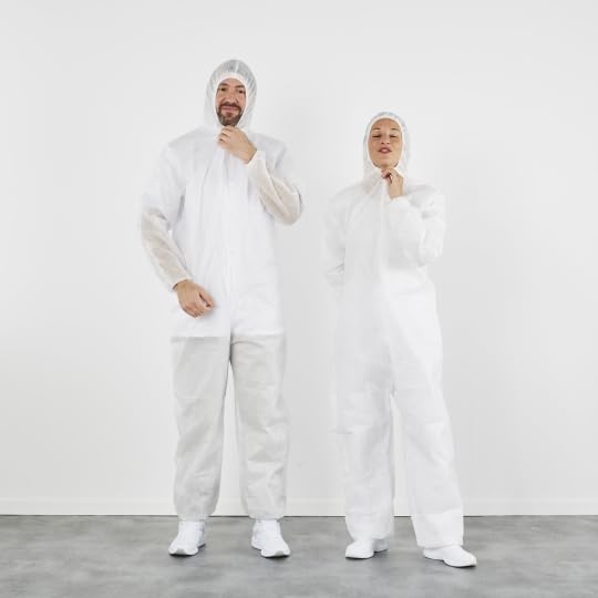 Combinaison jetable Blanche Homme Avec capuche combinaison de sécurité carton de 50 pièces poussière et liquide non dangereux TM