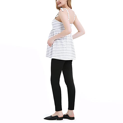 Ginkana Maternity Basic Tank Top Casual Camisole Tie Strap Vest Casual Cami Mama Pregnancy Tee,White With Grey Stripe,L #TOP3