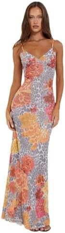 VANCOL Women Spaghetti Strap Satin Dresses Backless Hollow Casual...