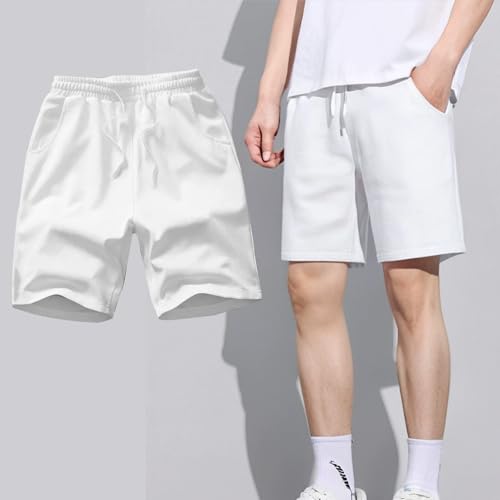 Pantalones cortos deportivos para hombre con bolsillos y cintura elástica, de secado rápido, ligeros, para correr, entrenamiento, gimnasio, blanco, XL-XXL