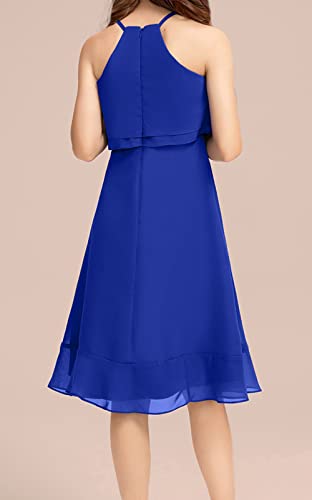 Galawaqe Kids A-Line Halter Neck Chiffon Junior Bridesmaid Dresses Fancy Girl Dress Wedding Elegant Party Gown 5-14 Years Royal Blue #TOP4