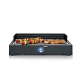 Severin Barbacoa de mesa con parrilla de acero inoxidable para interior y exterior, parrilla eléctrica con arranque rápido, mini barbacoa sin riesgo de quemaduras, negro, PG 8565