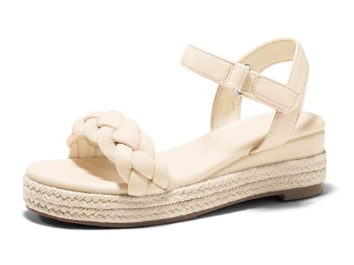 Image of Coutgo Girls Platform Sandals Espadrille Braid Open Toe Ankle Strap Wedge Sandals Summer Dress Shoes for Toddler /Little /Big Kids