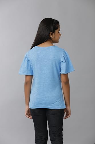 Image of Girls Cotton Tops Collection - Round Neck, Crop Top, Full & Half Sleeve, Drop Shoulder, Ruffle Sleeve, Graphic Printed, Embroidered & Slub Knit Styles, Soft Breathable Fabric for Kids Casual Wear