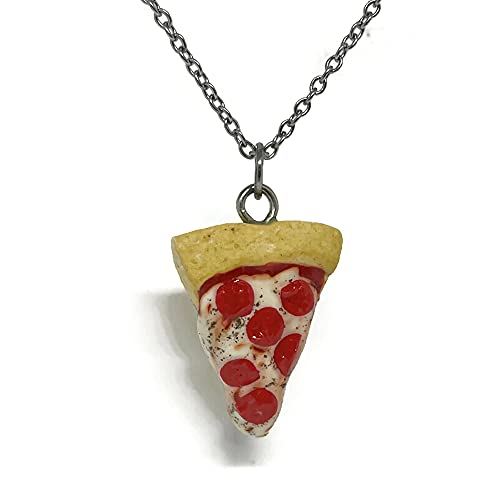 Realistic Pizza Slice Necklace, Hypoallergenic for Sensitive Skin, Foodie Gifts, Fast Food Service Worker Gifts, Food Jewelry Necklace, 20' Stainless Steel Cable Chain with Lobster Clasp