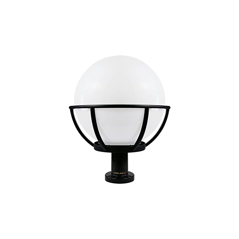 Berlato Outdoor Post Light, 25 cm White Outdoor Light with Cute Round Acrylic Lampshade,Exterior Lamp for Garden, Patio, Passage, Party, BBQ