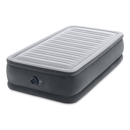 Image of Intex Twin Size Dura Beam Deluxe Comfort Plush Air Mattress with Fiber Tech Construction, Built in Pump and Portable Storage Carry Case, Gray (4 Pack)