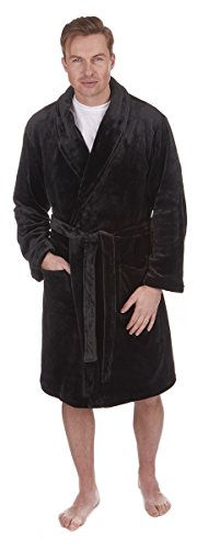 Pierre Roche Mens Supersoft Plush Fleece Dressing Gown Black Medium