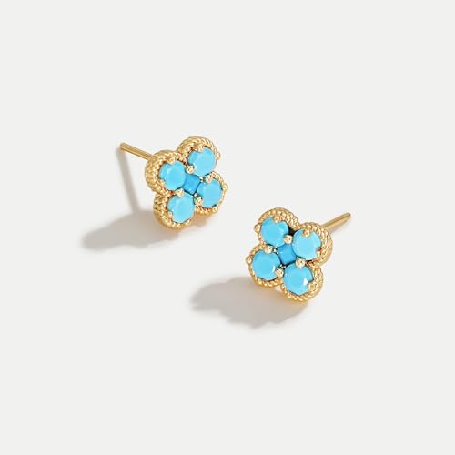 Gold Stud Earrings for Women Trendy 14K Gold Plated Dainty Small Red Flower Cubic Zriconia Clover Studs Birthstone Earrings Jewelry for Women Birthday Gifts4