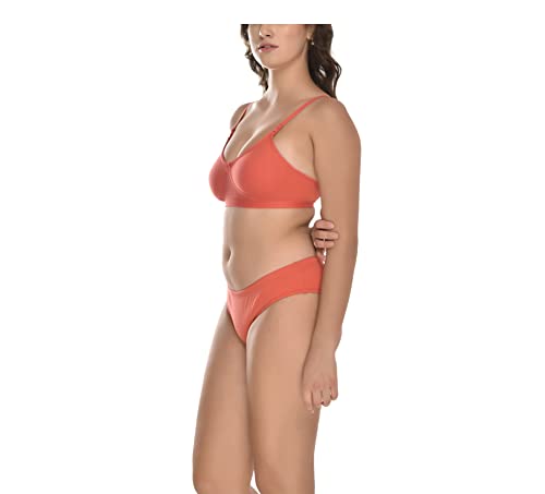 Image of Elina Women's Full Coverage Non Padded with Detachable Strap Cotton Hosiery Bra and Panty Set (Lovia Set)
