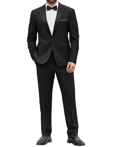 COOFANDY Men's Dress Suits 2 Piece Classic Fit Tuxedo Suit Wedding Dinner Prom Party Set Black