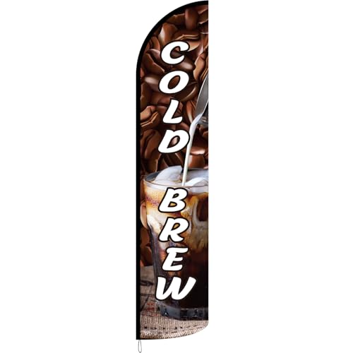 Tegeme Cold Brew Feather Flag 2.5x12ft Windless Cold Brew Flag for Business Weatherproof Coffee Advertising Feather Banner Signs for Business Events Outdoor Cafes Coffee Shops Store Fronts Flags Only