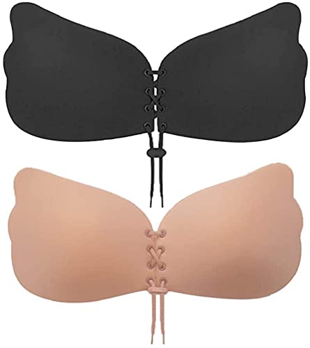 UOTJCNR Sticky Bra Invisible Lift up Bra Adhesive Bra Push up Bra Backless Strapless Bra for Women Beige and Black