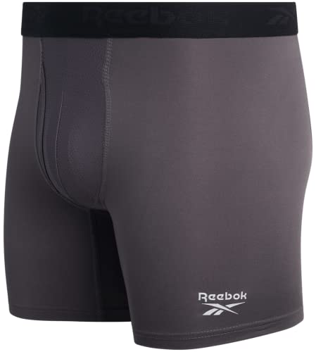 Reebok Men's Boxer Briefs - 4 Pack Soft Performance Boxers for Men with Fly Pouch - Quick Dry Active Mens Underwear Pack S-XL, Size Medium, Charcoal/Black/Grey/Black3