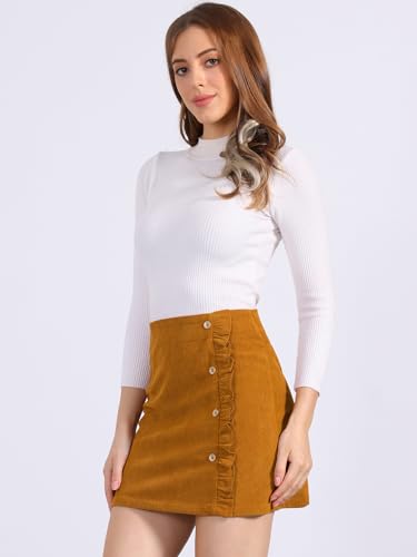 Allegra K Women's Corduroy Vintage Button Decor Ruffled Trim High Waist Short Skirt2